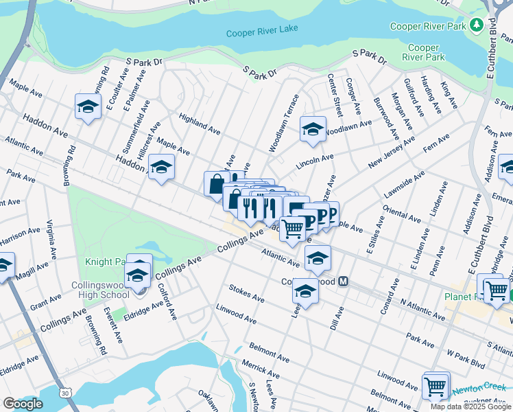 map of restaurants, bars, coffee shops, grocery stores, and more near 646 Haddon Avenue in Collingswood