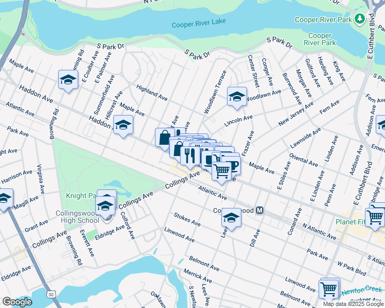 map of restaurants, bars, coffee shops, grocery stores, and more near 646 Haddon Avenue in Collingswood