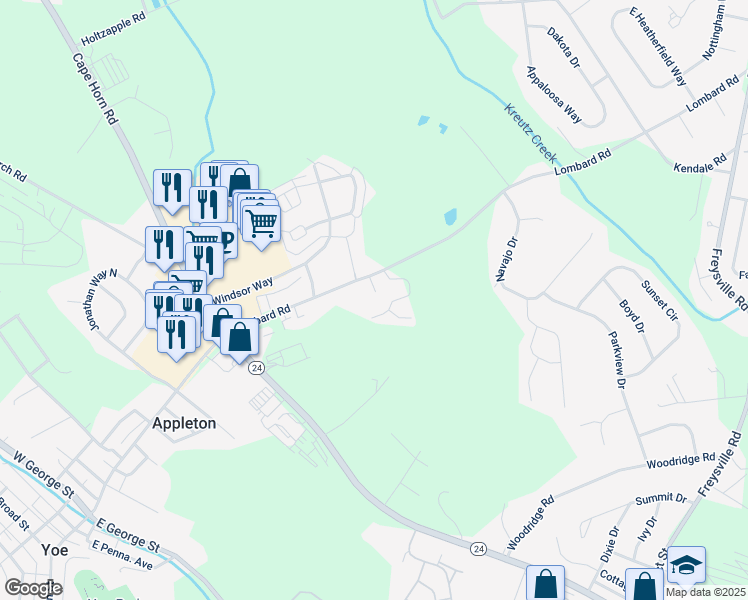 map of restaurants, bars, coffee shops, grocery stores, and more near 830 Lombard Road in Red Lion