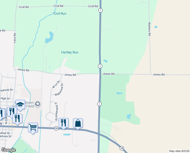 map of restaurants, bars, coffee shops, grocery stores, and more near 592 Woodpecker Road North in Hagerstown