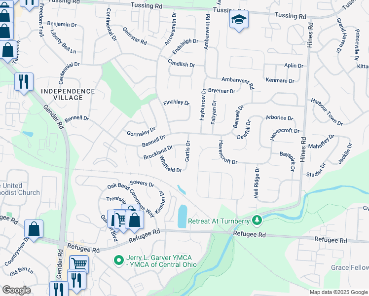 map of restaurants, bars, coffee shops, grocery stores, and more near 3317 Gurtis Drive in Reynoldsburg