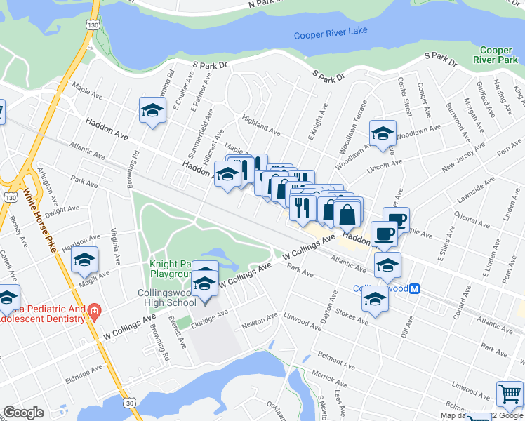 map of restaurants, bars, coffee shops, grocery stores, and more near 541 Haddon Avenue in Collingswood