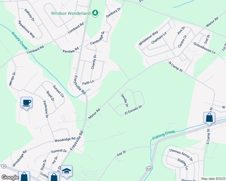 map of restaurants, bars, coffee shops, grocery stores, and more near 155 Manor Road in Red Lion