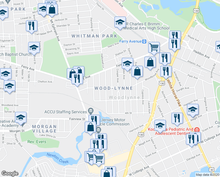 map of restaurants, bars, coffee shops, grocery stores, and more near 2024b Woodlynne Avenue in Woodlynne