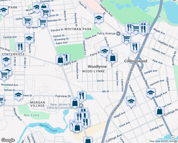 map of restaurants, bars, coffee shops, grocery stores, and more near 2024b Woodlynne Avenue in Woodlynne