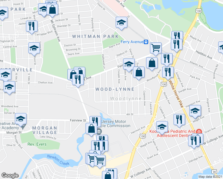 map of restaurants, bars, coffee shops, grocery stores, and more near 2024b Woodlynne Avenue in Woodlynne