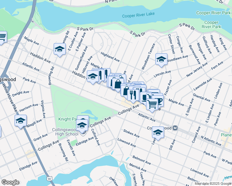 map of restaurants, bars, coffee shops, grocery stores, and more near 541 Haddon Avenue in Collingswood
