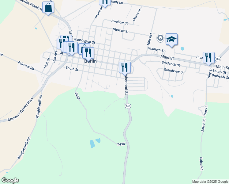 map of restaurants, bars, coffee shops, grocery stores, and more near 100 Berlin Manor in Berlin