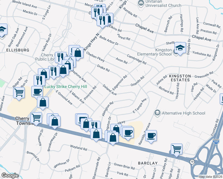 map of restaurants, bars, coffee shops, grocery stores, and more near 916 Edgemoor Rd in Cherry Hill