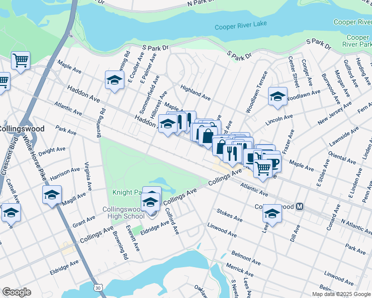 map of restaurants, bars, coffee shops, grocery stores, and more near 498 Haddon Avenue in Collingswood
