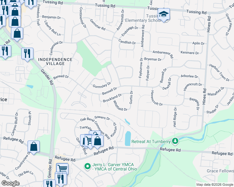 map of restaurants, bars, coffee shops, grocery stores, and more near 6889 Bennell Drive in Reynoldsburg