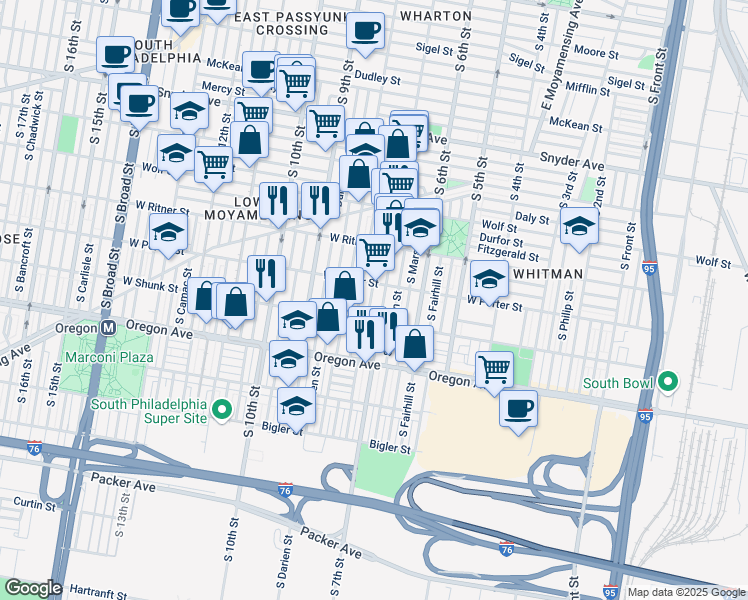 map of restaurants, bars, coffee shops, grocery stores, and more near 730 West Porter Street in Philadelphia
