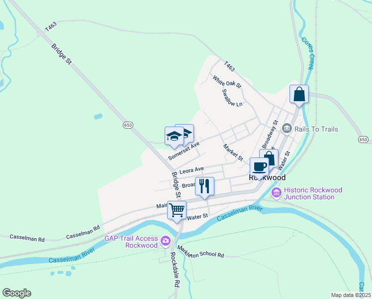 map of restaurants, bars, coffee shops, grocery stores, and more near 437 Somerset Avenue in Rockwood