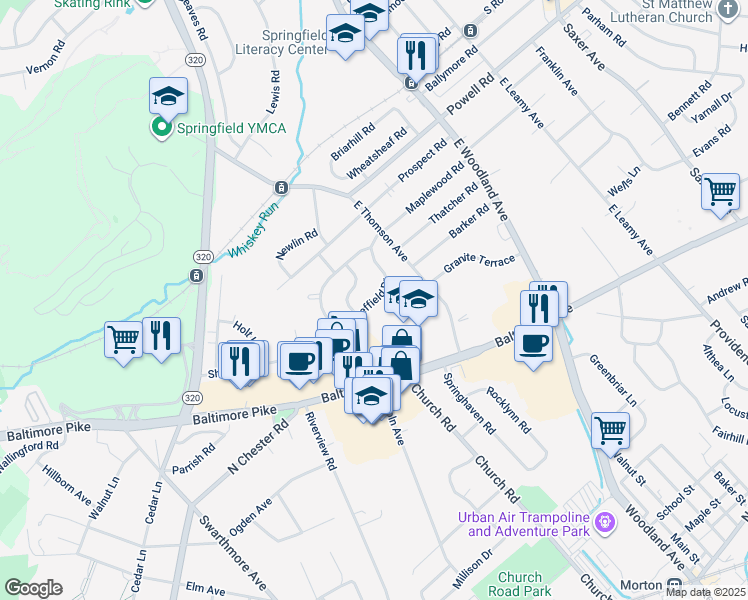 map of restaurants, bars, coffee shops, grocery stores, and more near 587 Sheffield Dr in Springfield