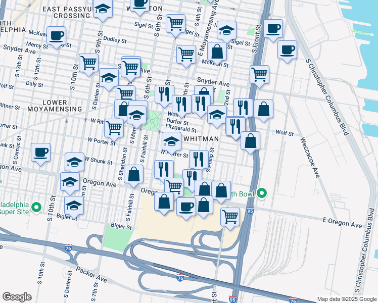 map of restaurants, bars, coffee shops, grocery stores, and more near 326 Roseberry Street in Philadelphia