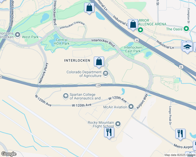 map of restaurants, bars, coffee shops, grocery stores, and more near 300 South Technology Court in Broomfield