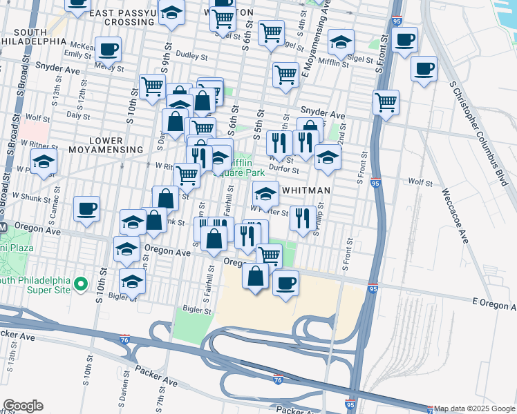 map of restaurants, bars, coffee shops, grocery stores, and more near 2433 South 5th Street in Philadelphia