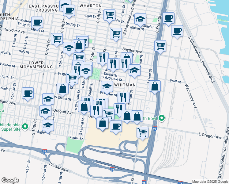 map of restaurants, bars, coffee shops, grocery stores, and more near 344 Roseberry Street in Philadelphia