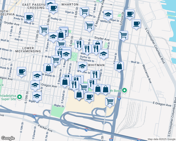 map of restaurants, bars, coffee shops, grocery stores, and more near 344 Roseberry Street in Philadelphia