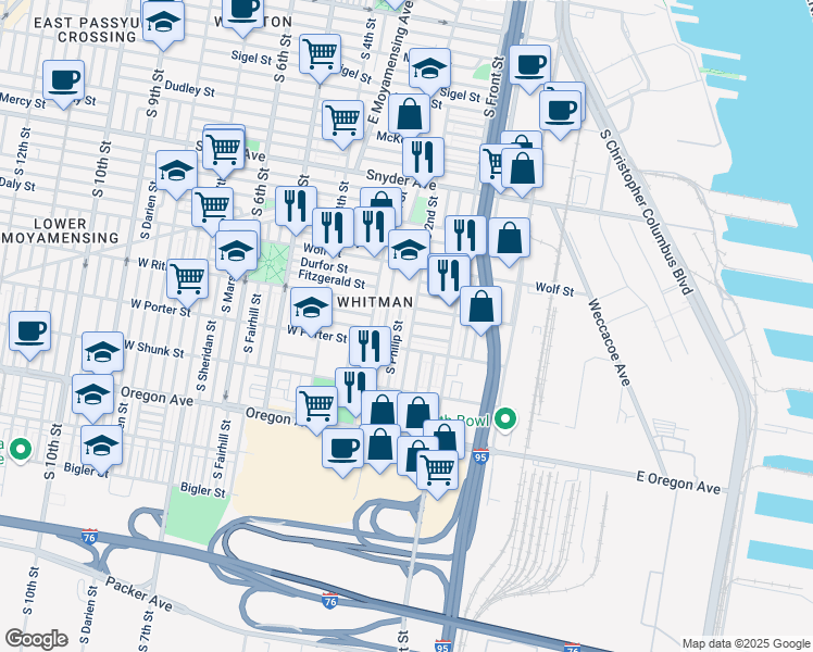 map of restaurants, bars, coffee shops, grocery stores, and more near 228 West Ritner Street in Philadelphia