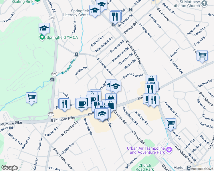 map of restaurants, bars, coffee shops, grocery stores, and more near 559 Sheffield Drive in Springfield