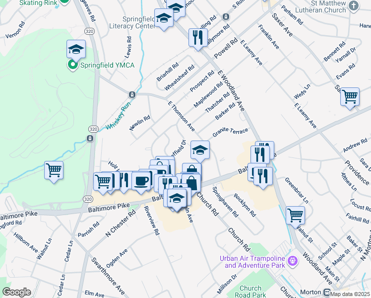 map of restaurants, bars, coffee shops, grocery stores, and more near 559 Sheffield Drive in Springfield