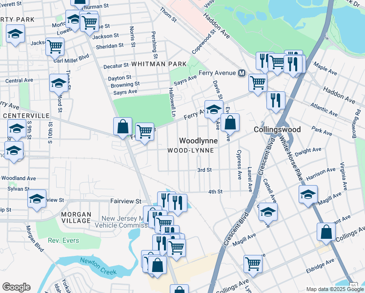 map of restaurants, bars, coffee shops, grocery stores, and more near 2024b Woodlynne Avenue in Woodlynne