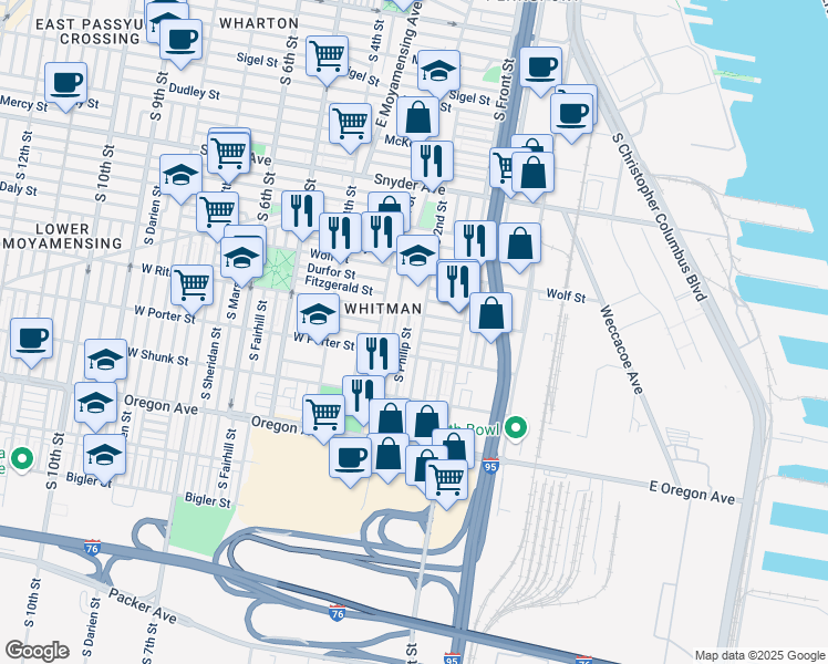 map of restaurants, bars, coffee shops, grocery stores, and more near 228 West Ritner Street in Philadelphia