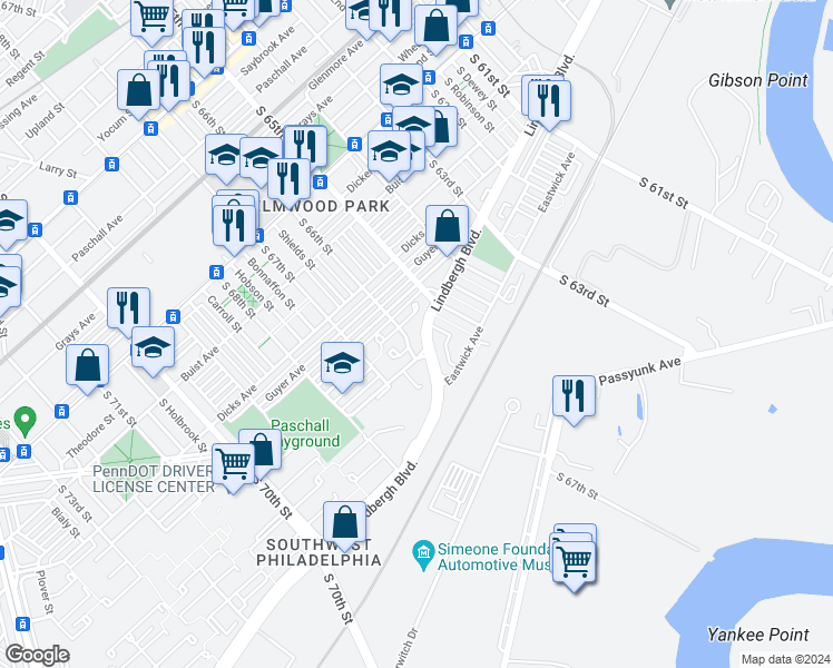 map of restaurants, bars, coffee shops, grocery stores, and more near 6518 Bobolink Place in Philadelphia
