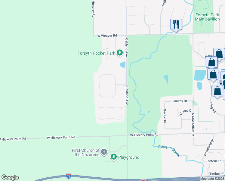 map of restaurants, bars, coffee shops, grocery stores, and more near 263 Hickory Point Court in Forsyth