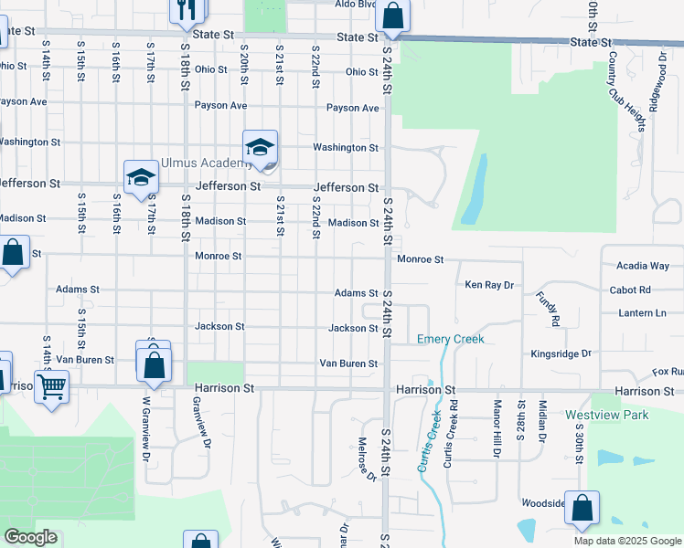 map of restaurants, bars, coffee shops, grocery stores, and more near 2200-2222 Monroe Street in Quincy