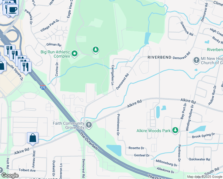 map of restaurants, bars, coffee shops, grocery stores, and more near 1739 Carrigallen Lane in Columbus