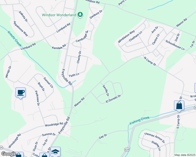 map of restaurants, bars, coffee shops, grocery stores, and more near 175 Manor Rd in Red Lion