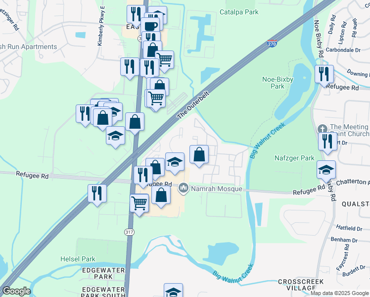 map of restaurants, bars, coffee shops, grocery stores, and more near 2828 Citizens Place in Columbus