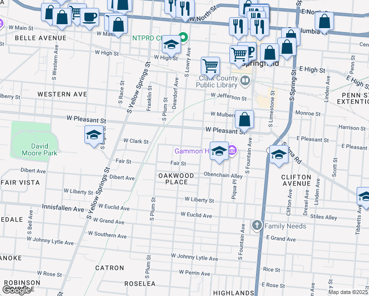 map of restaurants, bars, coffee shops, grocery stores, and more near 235 West Clark Street in Springfield