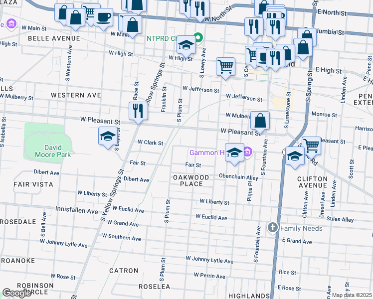 map of restaurants, bars, coffee shops, grocery stores, and more near 319 West Clark Street in Springfield
