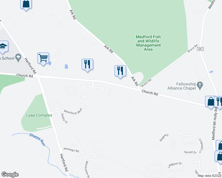 map of restaurants, bars, coffee shops, grocery stores, and more near 4 Eydon Court in Medford