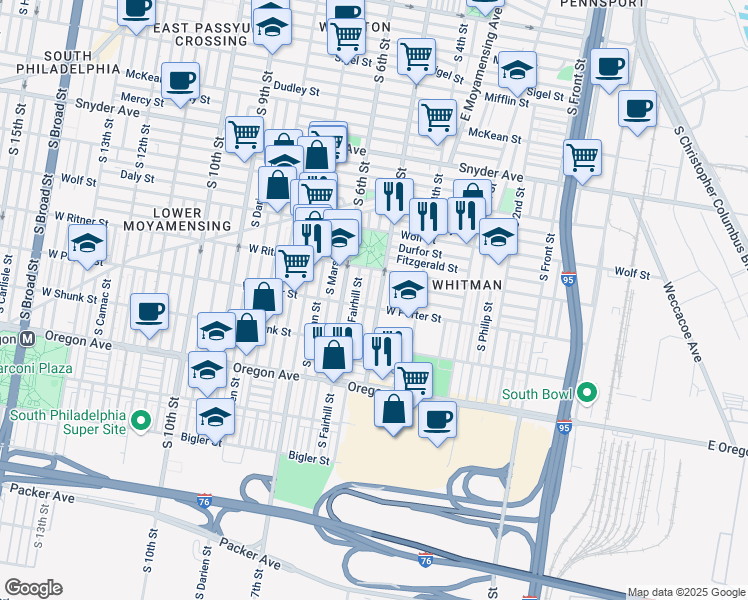 map of restaurants, bars, coffee shops, grocery stores, and more near 2433 South 5th Street in Philadelphia