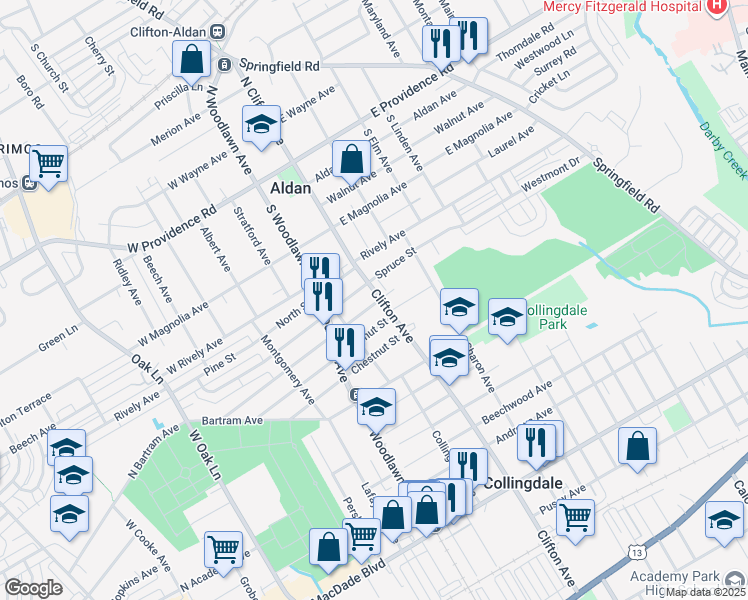 map of restaurants, bars, coffee shops, grocery stores, and more near 1004 Clifton Avenue in Collingdale