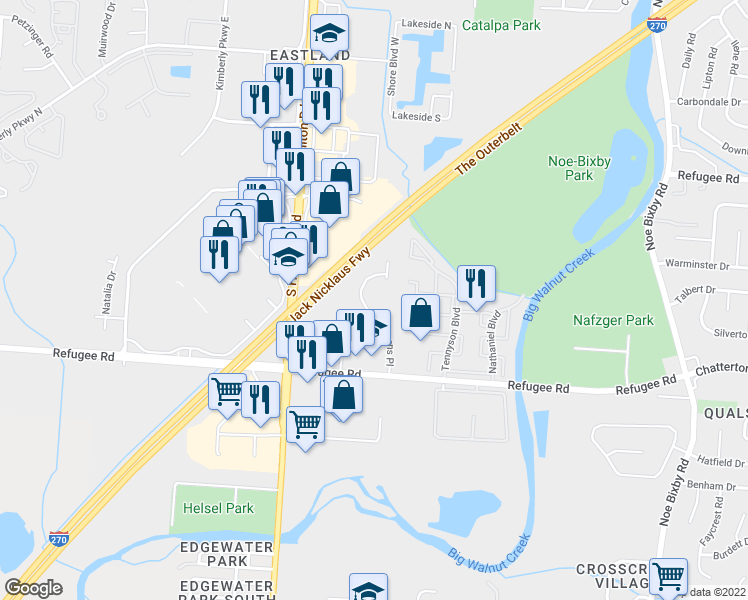 map of restaurants, bars, coffee shops, grocery stores, and more near 2826 Citizens Place in Columbus