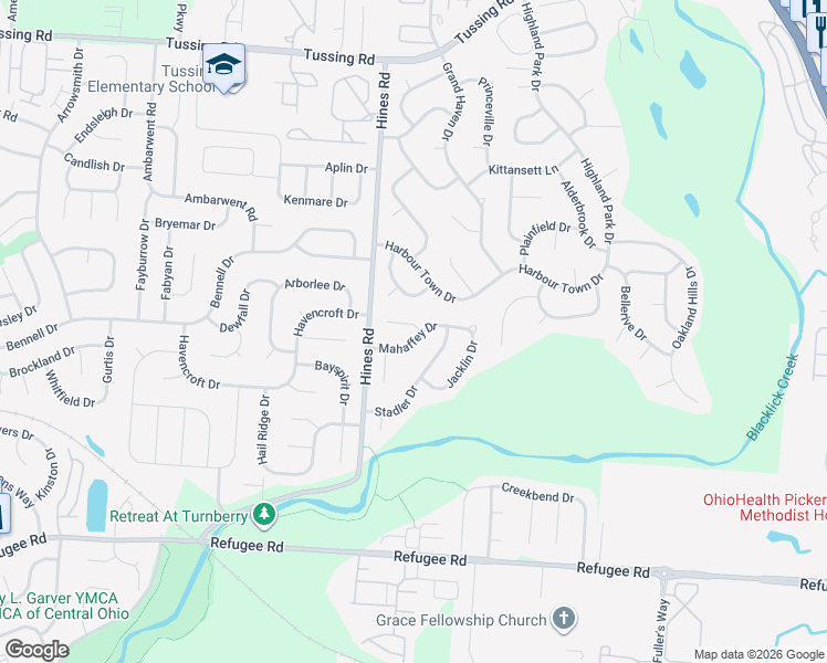 map of restaurants, bars, coffee shops, grocery stores, and more near 3233 Mahaffey Court in Pickerington