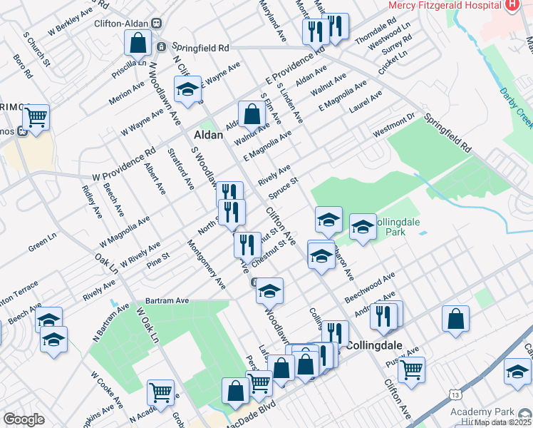 map of restaurants, bars, coffee shops, grocery stores, and more near 1002 Clifton Avenue in Collingdale