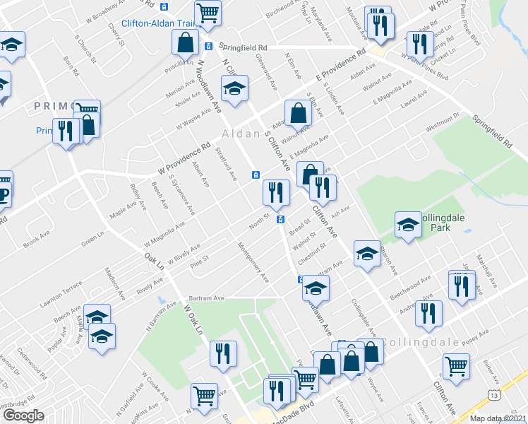 map of restaurants, bars, coffee shops, grocery stores, and more near 903 North Street in Collingdale