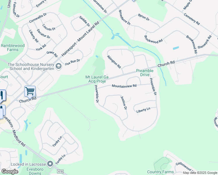 map of restaurants, bars, coffee shops, grocery stores, and more near 129 Mountainview Road in Mount Laurel Township