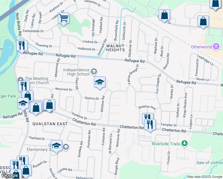 map of restaurants, bars, coffee shops, grocery stores, and more near 5326 Paladim Road in Columbus
