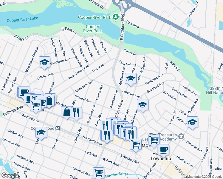 map of restaurants, bars, coffee shops, grocery stores, and more near 234 Penn Avenue in Collingswood