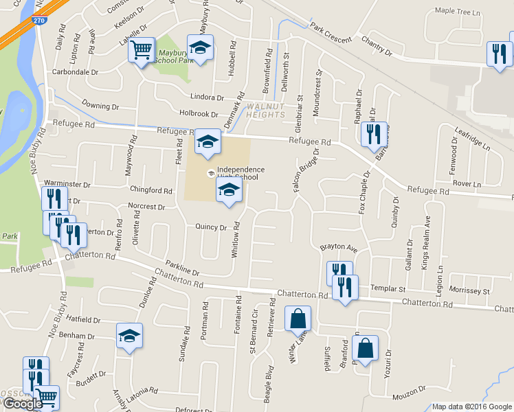 map of restaurants, bars, coffee shops, grocery stores, and more near 5326 Paladim Road in Columbus