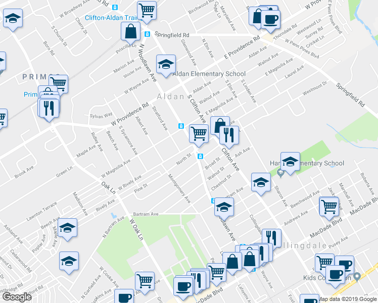 map of restaurants, bars, coffee shops, grocery stores, and more near 903 North Street in Collingdale