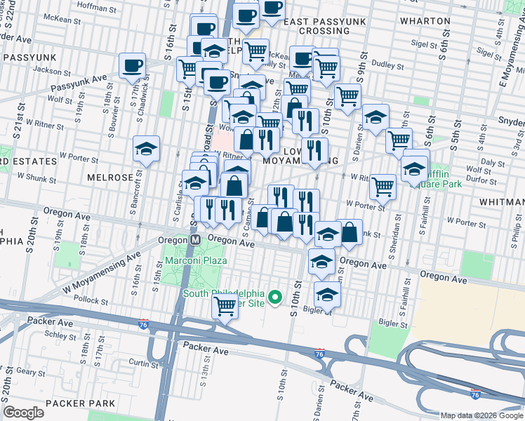 map of restaurants, bars, coffee shops, grocery stores, and more near in Philadelphia