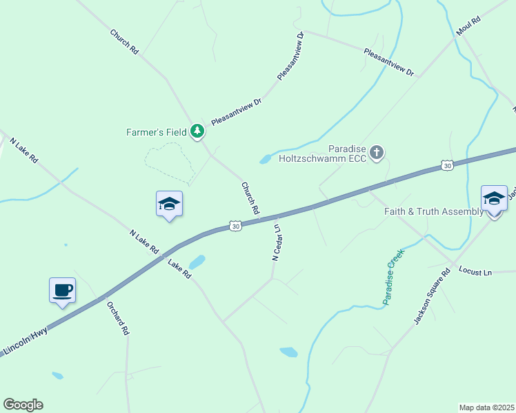 map of restaurants, bars, coffee shops, grocery stores, and more near Church Road in York County